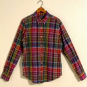 Vince - Long Sleeve Button Up - Madras Plaid - Sherbet- 100% Cotton - Size Large